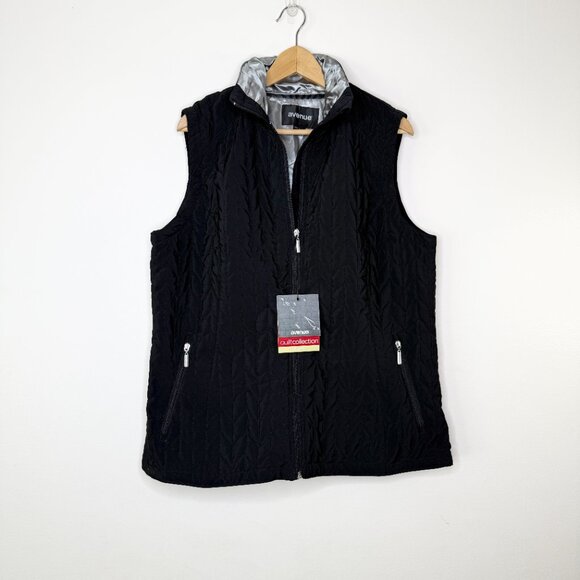 NWT Avenue Black Quilted Puffer Vest Silver Lining Zip Pockets Plus 14/16 Winter - Picture 10 of 12